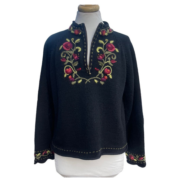 Icelandic Design Wool Blend 1/2 Zip Nordic Floral Design Sweater - Picture 11 of 16